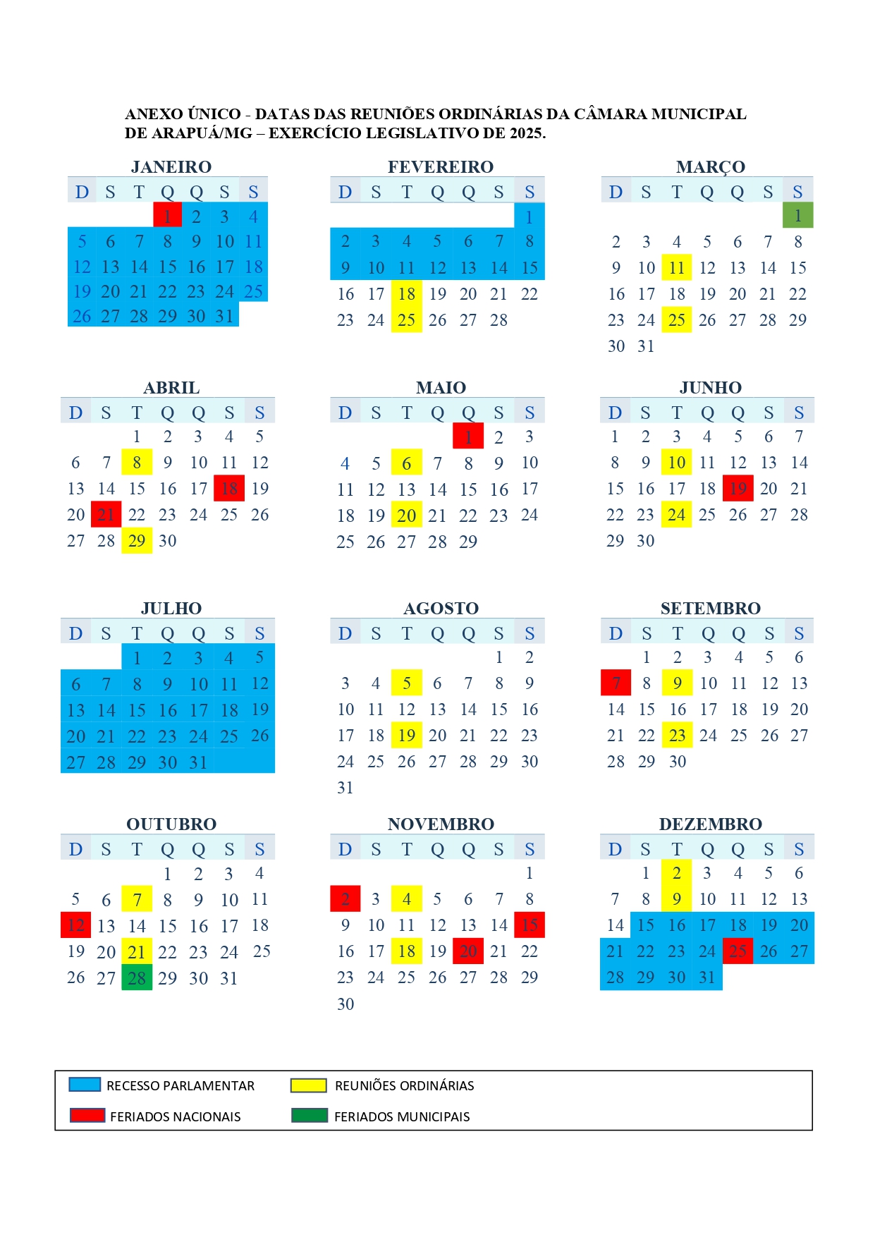 CALENDÁRIO 2025